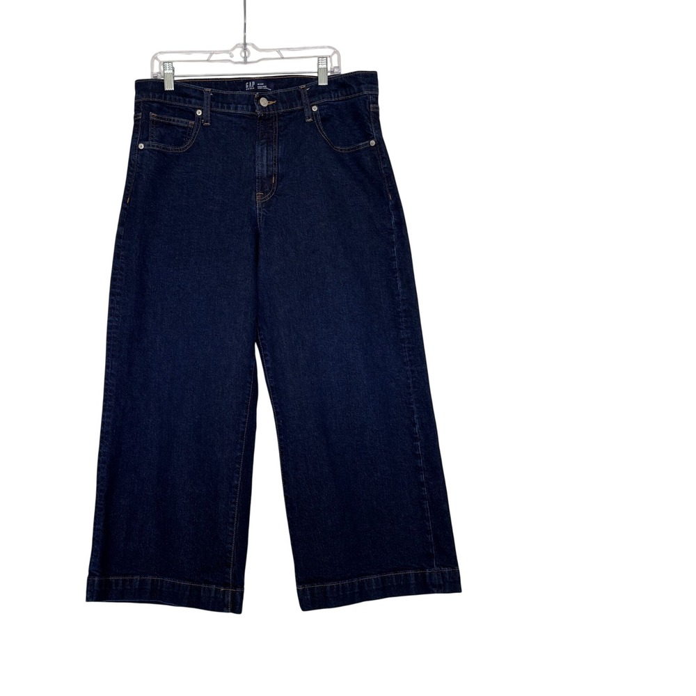 Gap High Rise Wide Leg Crop Jeans Indigo Blue 16/33R Stretch Denim Boho